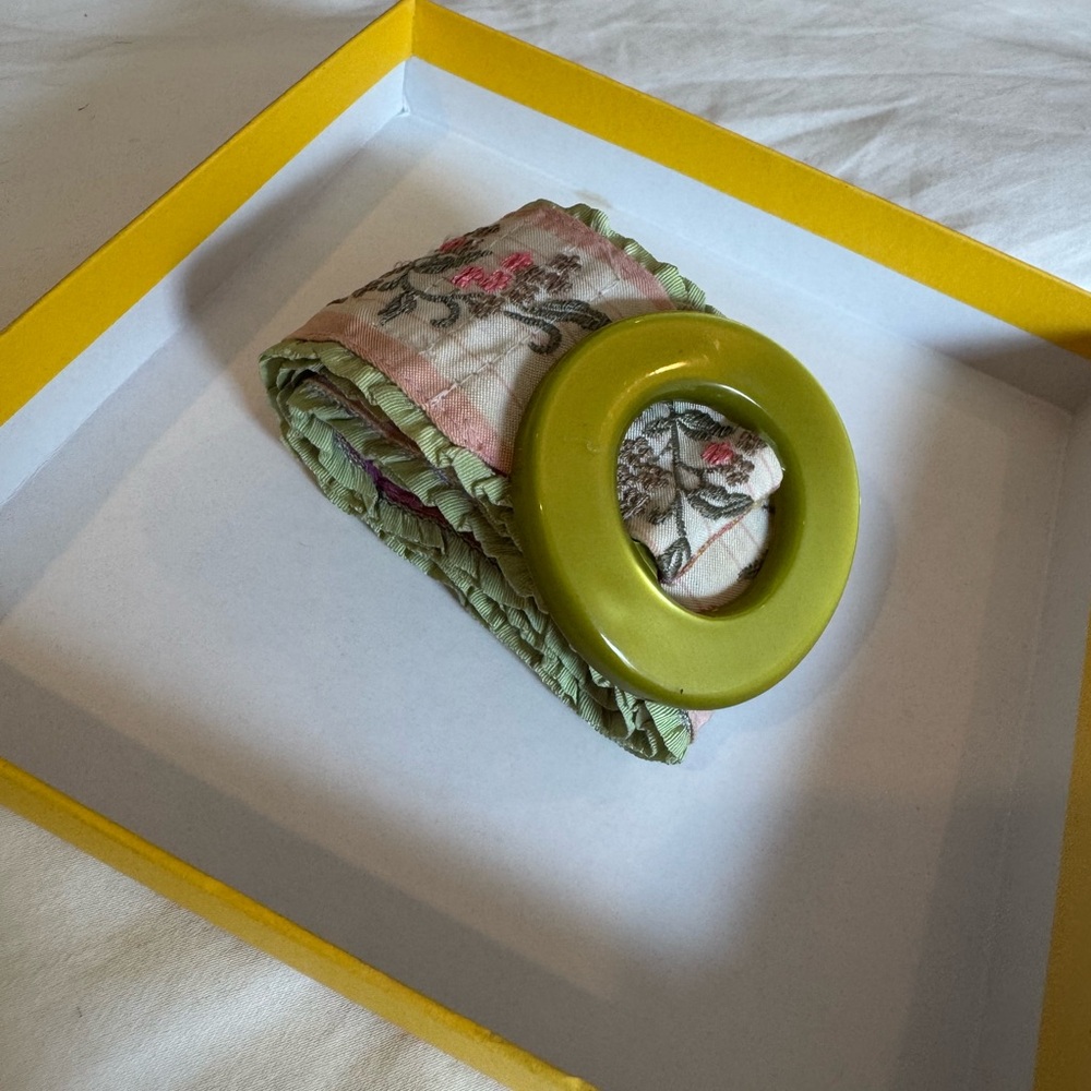 Green and Pink Fabric Belt with Round Buckle